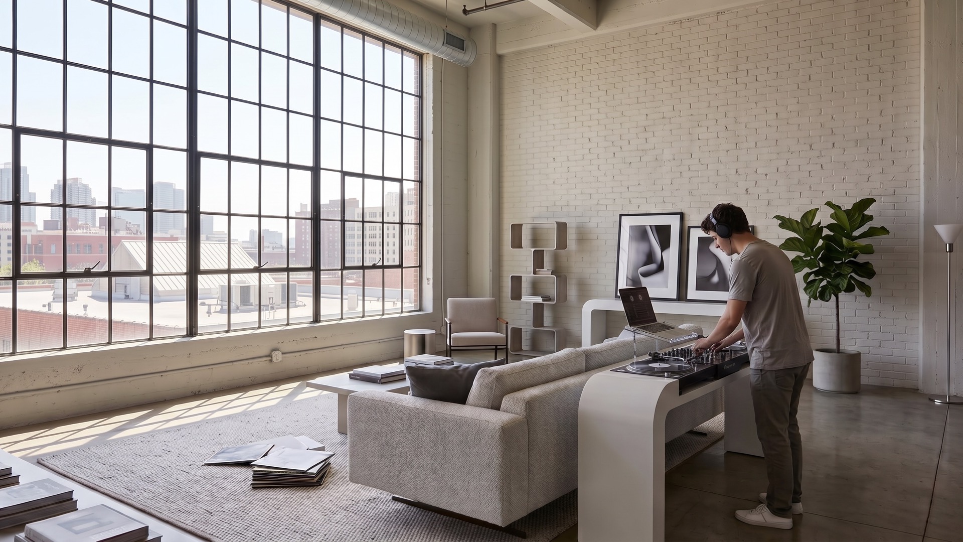 Cabina MÖDEK EVOLUTION abierta en un salón loft