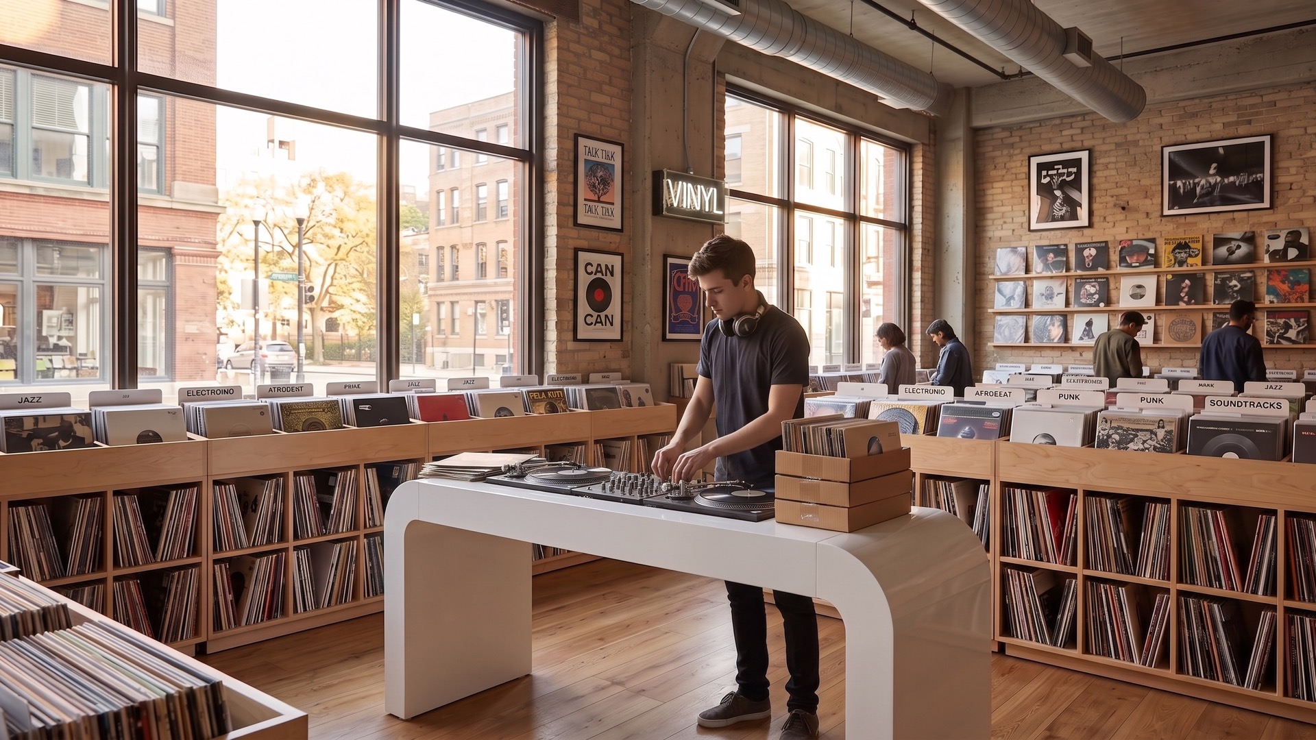 Cabina MÖDEK EVOLUTION abierta en una tienda de discos